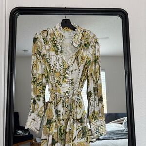 Arabessa Elegant High neck 100% Linen Paisley Print Dress. Never worn